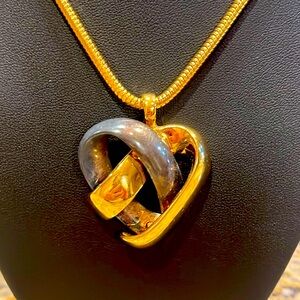 Vintage Necklace - Celtic Heart 2 Tone /gold toned chain